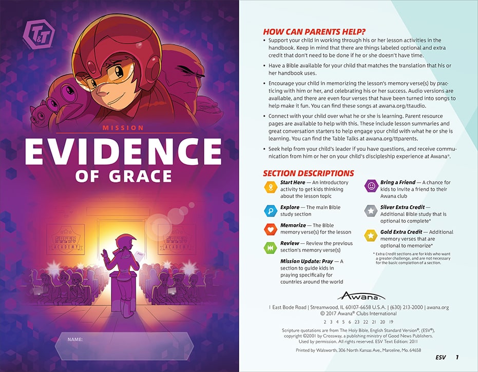Awana T&T Evidence of Grace Handbook Cover and Copyright