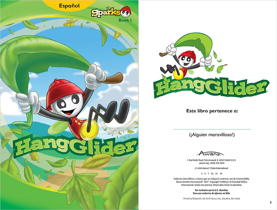 Awana Sparks HangGlider Handbook Spanish Cover and Copyright